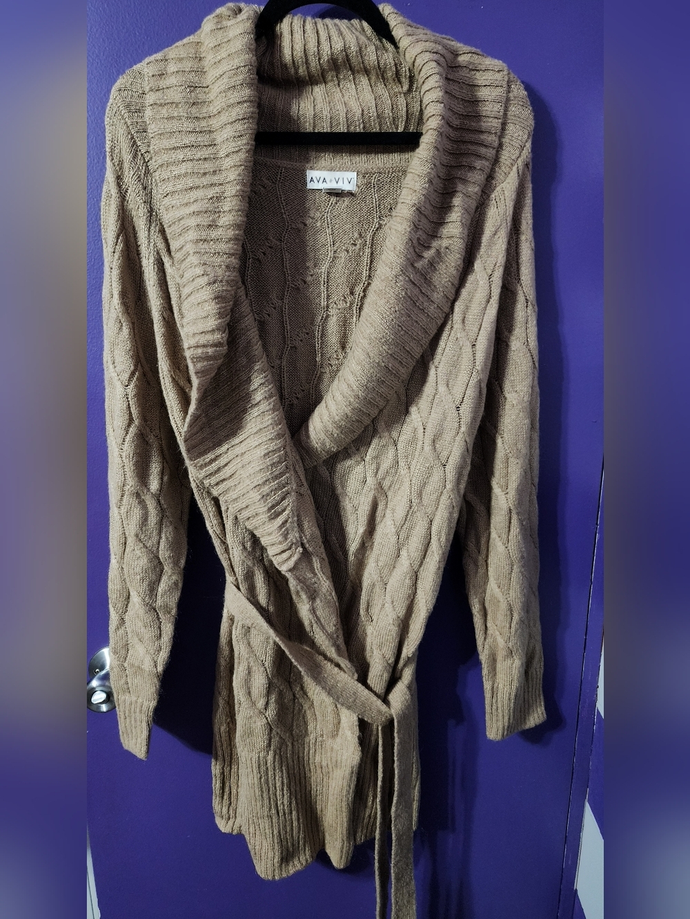 Ava & Viv Cable Knit Cardigan Sweater - Beige